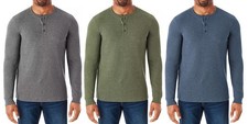 Member Mark Men Long Sleeve MEDIUM Thermal Henley Green/Blue/Grey 3Pack