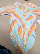Wonder Nation Girl's Size S 6-6X zip up bathing suit NWT Heavenly Aqua