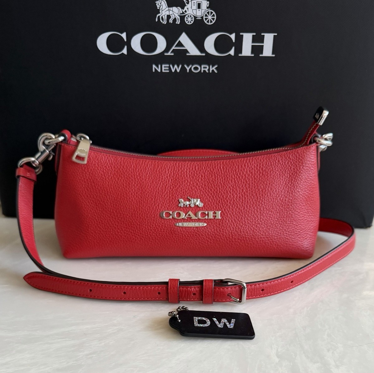 COACH RED PEBBLE LEATHER CHARLOTTE BAG CP097 | eBay