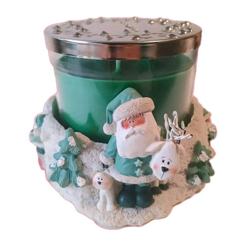 Crazy Mountain Vtg Christmas Tree Santa w Reindeer 3 Wick Candle Holder & Topper - Picture 2 of 14