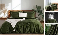 Duvet Cover Queen Set, Ultra Soft, Viscose from Queen 90"x90" Olive Green