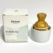 NEW Grove Collaborative Bubble Up Soap Dispenser Dish Brush Set Bamboo & Ceramic