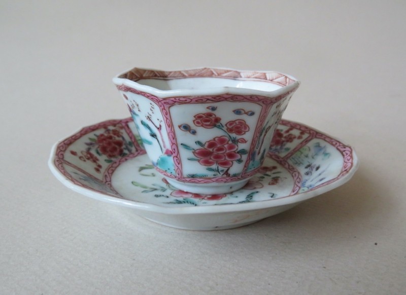 CHINESE FAMILLE ROSE (SMALL SIZE) TEACUP & SAUCER ----- YONGZHENG OR QIANLONG