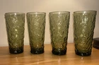 Vintage Anchor Hocking Lido Crinkle 6.5 Inches Tall Green Set Of Four