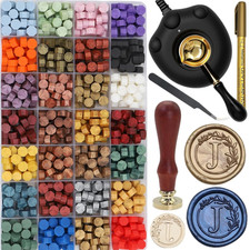 732 Pcs Sealing Wax Stamp Kit with Electric Wax Seal Warmer, Initial Alphabet J
