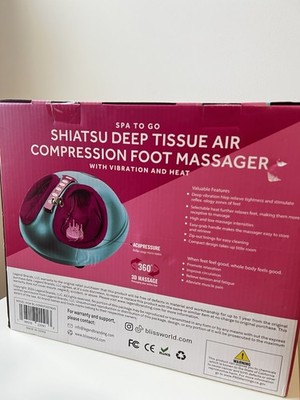 Bliss Spa To Go Shiatsu Air Compression Foot Massager with Heat & Vibration  -NEW