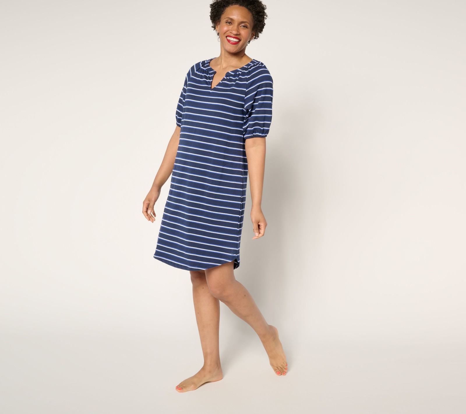 SUNNYLiFE Women's Plus Sz Sleepwear 1X Jacquard Knit Lounge Dress Blue A676571