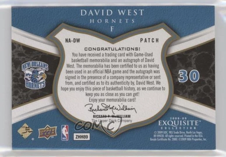 2008 Upper Deck Exquisite Collection Noble Nameplates /25 David West #NA-DW Auto - Image 2 of 2