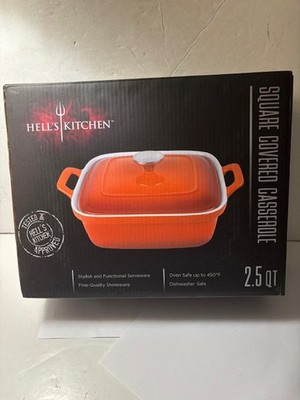 Hell's Kitchen Square Covered Casserole 2.5 Quart Enameled Exterior & Interior