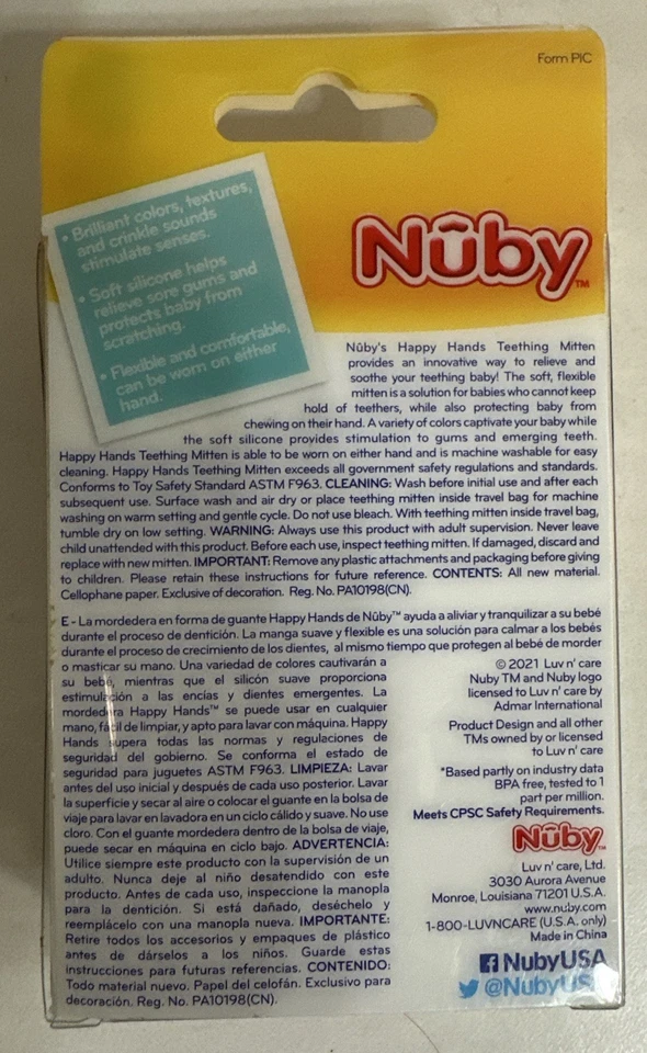 Nuby Teething Mitten Red Soothing Silicone BPA Free with Travel Bag - Image 2 of 2