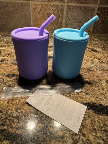 WeeSprout Silicone Baby Cups, Straws and Lids, 4-8 oz Set of 2 with straw brush - Picture 3 of 6