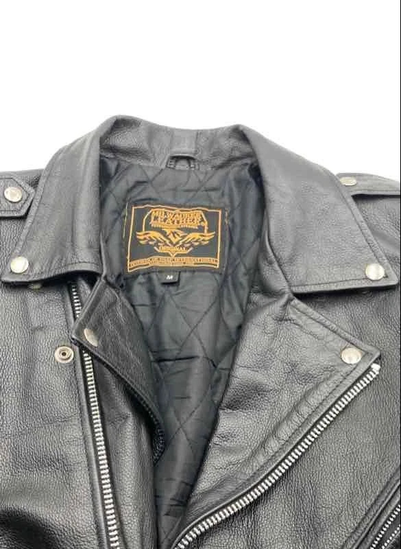 Milwaukee Mens Black Leather Long Sleeve Full-Zip Motorcycle Jacket Size Medium - Image 3 of 4