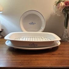 CorningWare Blue Cornflower Pie,Roaster Lasagna &Serving Meat Platter Metal Rack