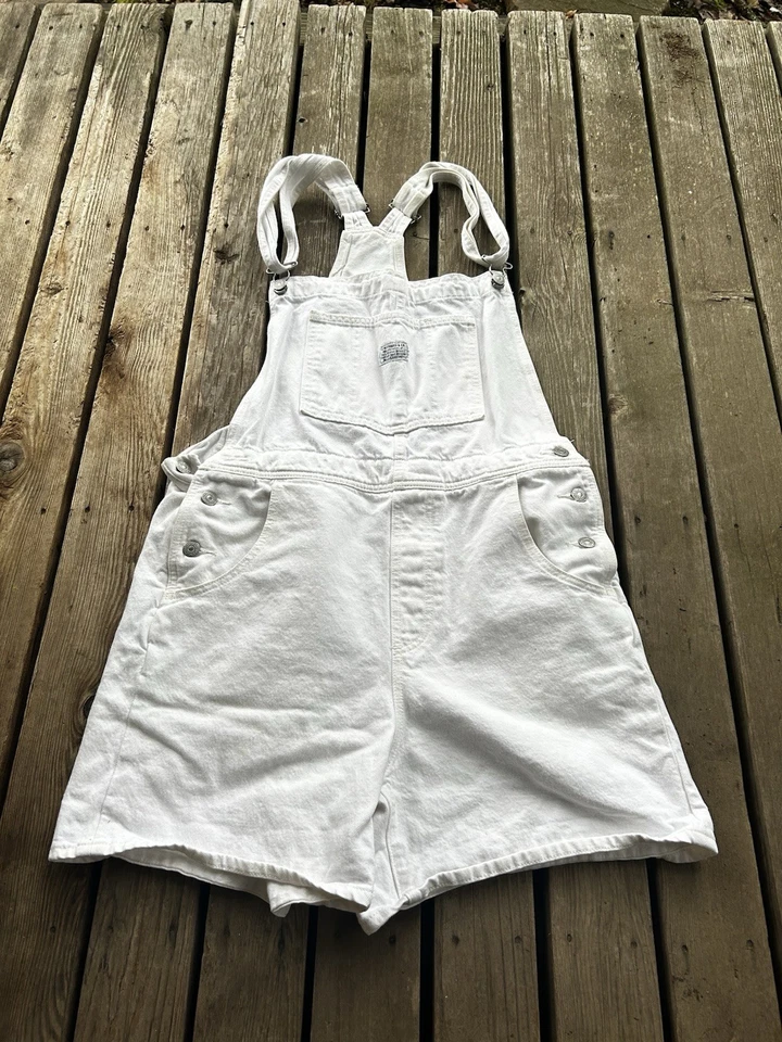 Pantalones Cortos Para Mujer Levi Strauss Pechera Mono Denim XLarge Blanco Calce Suelto Foto 3 de 4