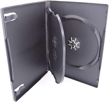Maxtek 10 Pack Standard 14mm Black 3 Disc CD & DVD Cases with Hinged Flip Tra...