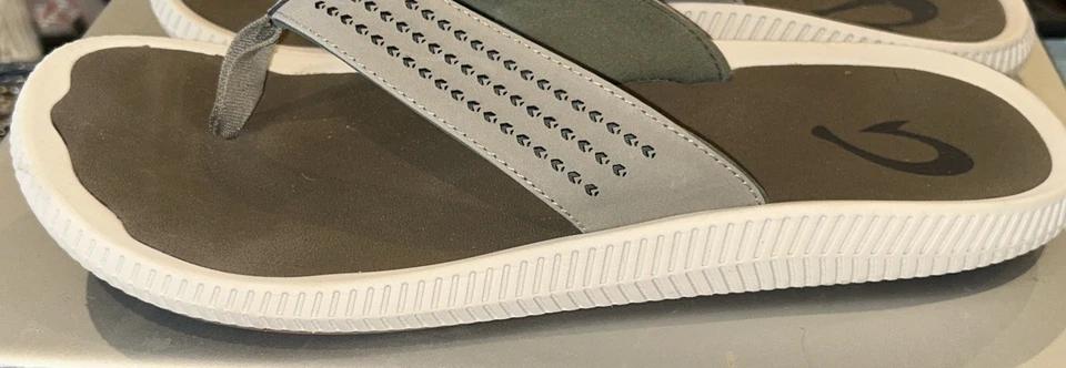 Men's Olukai Ulele Flip Flops Stone Size 12 - Image 2 of 4