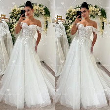 Off Shoulder Wedding Dresses White Ivory Lace Beach Boho Classic Bridal Gowns