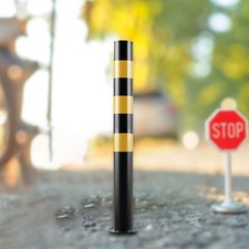 Safe Bollard 75cm H Black and Yellow Metal Protection Parking Barrier for