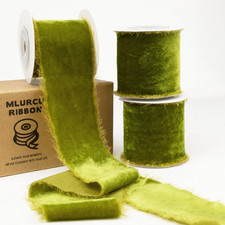 Moss Green Velvet Ribbon 2 Inch Wide - Thick Frayed Vintage Handmade Fringe
