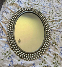 Dunelm Oval Wall Mirror 61cm Silver Beaded Metallic Metal Frame, Mounted