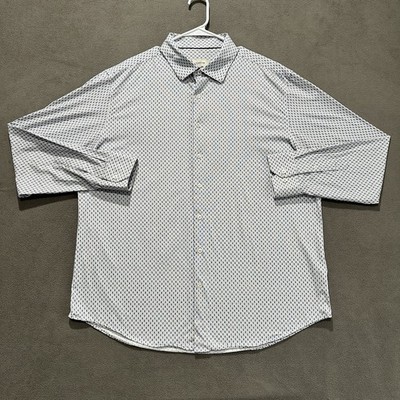 Bugatchi Shirt Mens 2XL Gray White Geometric Button Up Long Sleeve 8 Way Stretch