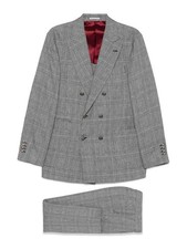 BRUNELLO CUCINELLI MEN'S GRAY PLAID DOUBLE-BREASTED SUIT MSRP 5610