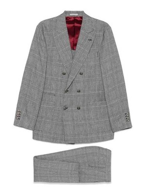 BRUNELLO CUCINELLI MEN'S GRAY PLAID DOUBLE-BREASTED SUIT MSRP $5610