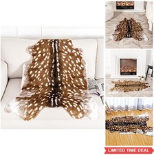 Deer Print Area Rug Faux Fur 3.6x3ft Cowhide Style Animal Skin Mat Living Room