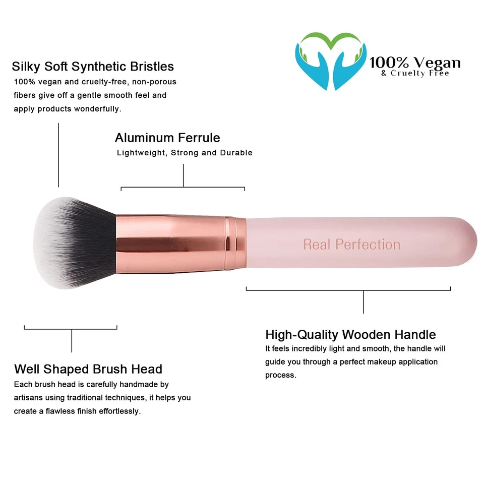 Juego de brochas de maquillaje Real Perfection 16 piezas con 1 maquinilla de afeitar para cejas rosa premium  Foto 4 de 4