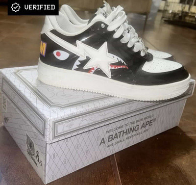 A Bathing Ape Bapesta Low-Top Shark Face Sneakers Black/White Men s