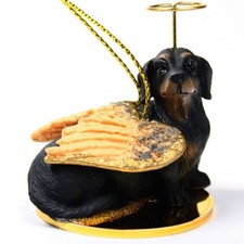 Dackel Ornament Engel Figurine Handbemalt Schwarz