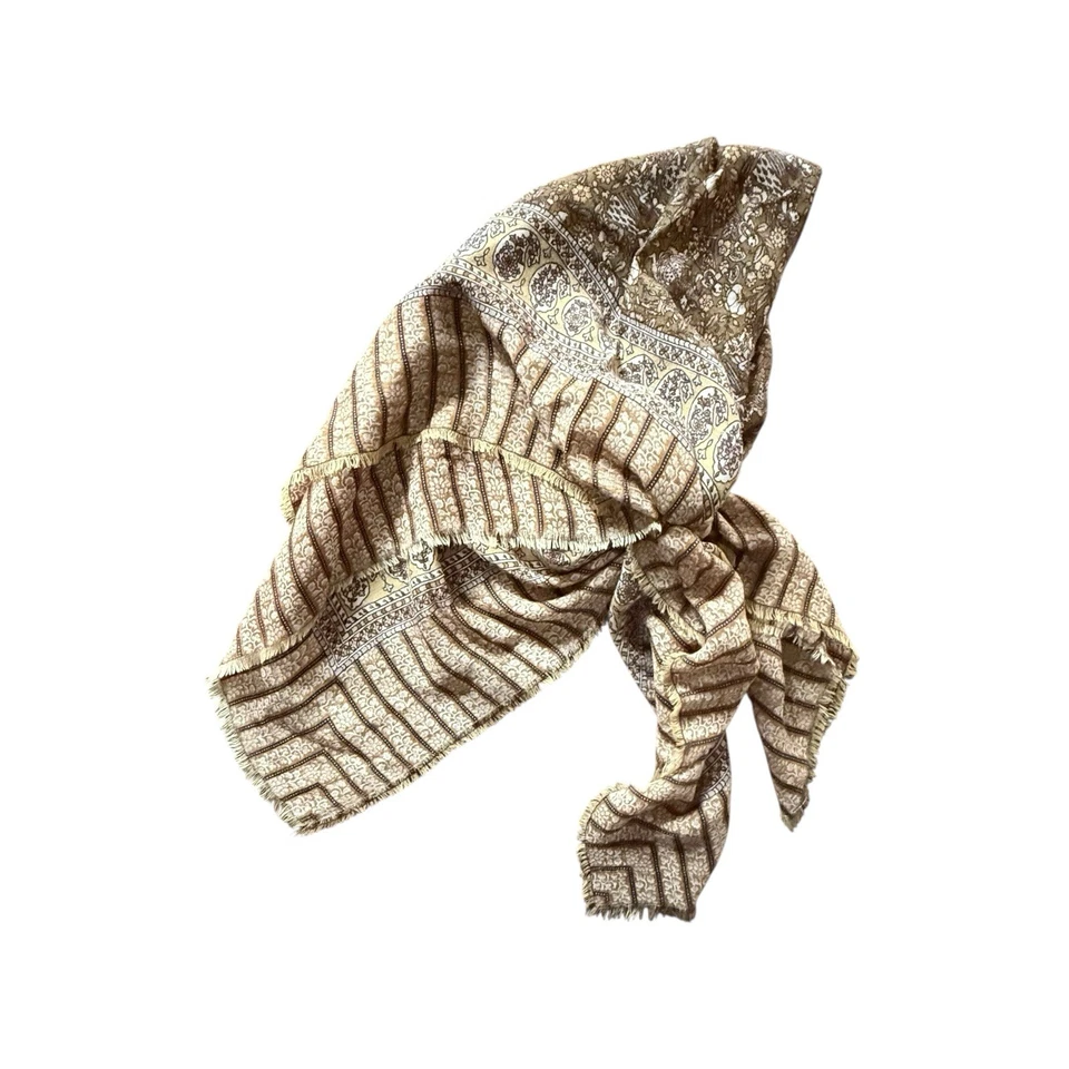 "Bufanda cuadrada Echo Vintage años 80 ligera marrón y crema floral Cottagecore 34""" Foto 4 de 4