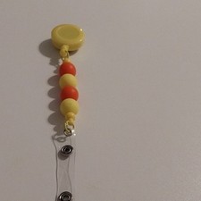 Yellow Orange Beaded Retractable ID Holder for Women Key Chain Wallet