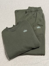 Alo Yoga Accolade Crewneck Sweatshirt Sweatpants Set Brown Espresso SZ XXS