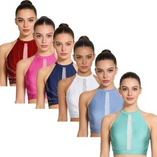 Womens Dancewear Sleeveless Crop Top Belly Dance Tank Top Modern Dance Samba