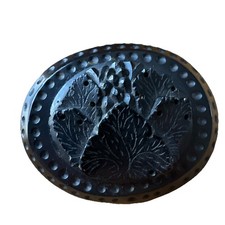 Antique Victorian Vulcanite Moulded Mourning Brooch c.1880 Leaf Design Oversized