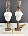 Antique White Milkglass Brass Marble Table Lamps 12" ~ Victorian 1920's Art Deco