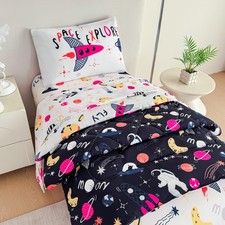 4 Pieces Toddler Galaxy Bedding Toddler Space Comforter for Boys Bed in A Bag...