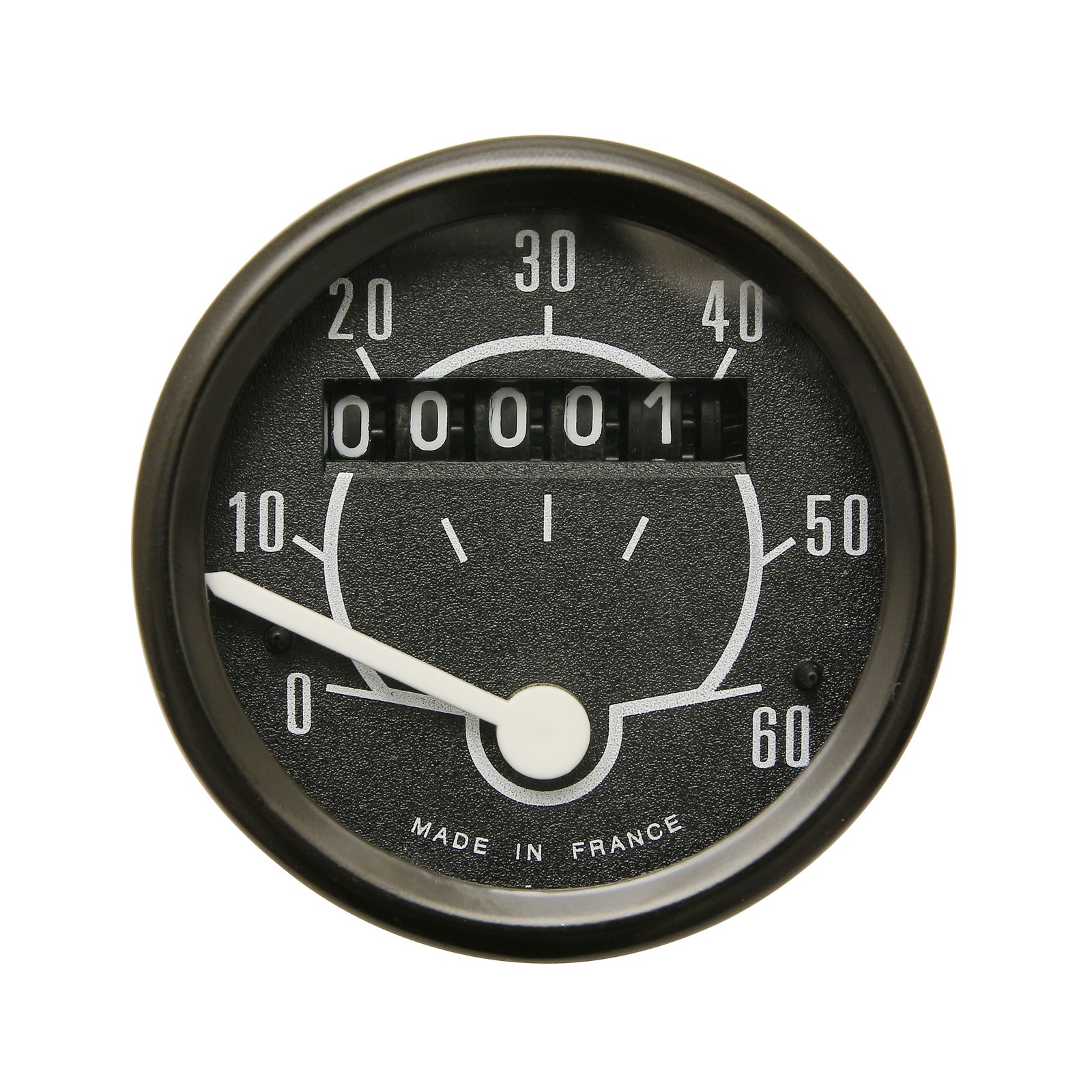Compteur cyclo rond 60km/h diam 48 mm noir pour mobylette et moto ancienne