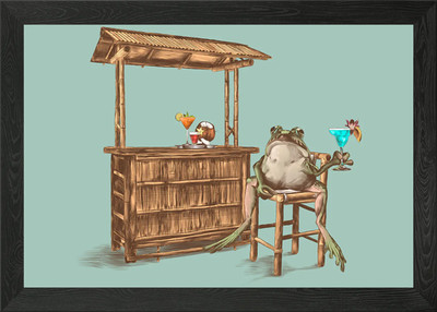 Frog Drinking a Cocktail Framed Wall Art Poster Canvas Print Picture