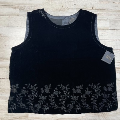MODA SETA Black Velour Velvet Tank Holiday Top Shirt Sleeveless  SZ XL C101642