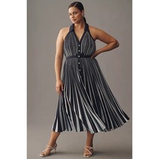 By Anthropologie Halter Pleated Midi Dress Blue Size Large