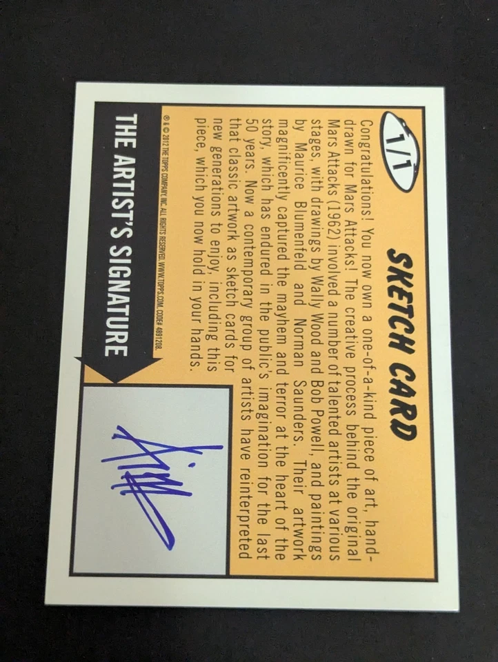 2012 Topps MARS ATTACKS 1/1 SKETCH CARD —  - Image 2 of 2