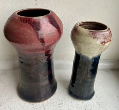 Great Matching Vintage Pair Of Studio Pottery Vases, One Signed