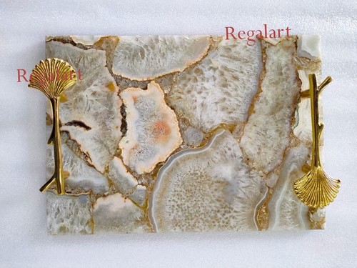 White Agate Serving Tray, Kitchen Tray, Table Decor Serve Ware Housewarming Gift - Picture 9 of 10