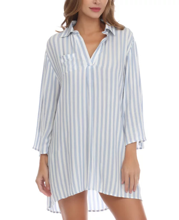 Raviya Women's Striped Swim Cover-Up Tunic, Chambray, 0X