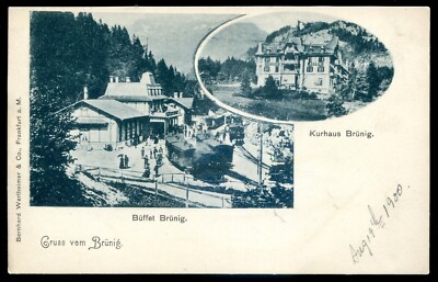 SWITZERLAND Gruss aus Bruenig Postcard 1900 Train Station