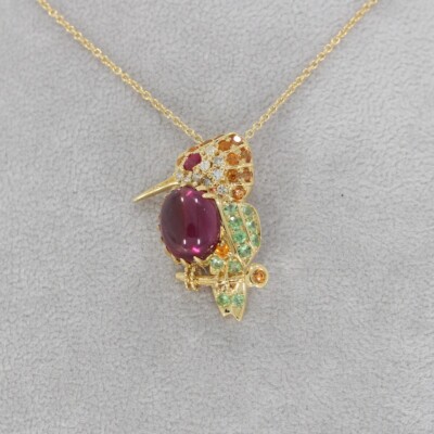 Wert 3990   Diamant Farbedelstein Anhänger mit Kette 750 18 Karat Gelb Gold