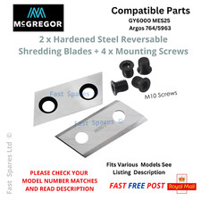 McGregor GY6000 MES525  Argos 764/5963  Garden Shredder Blades + 4 Screws