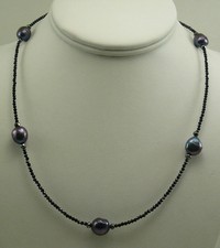 Freshwater Pearl Black Spinel  Hematite Necklace with 14k White Gold Clasp 18''